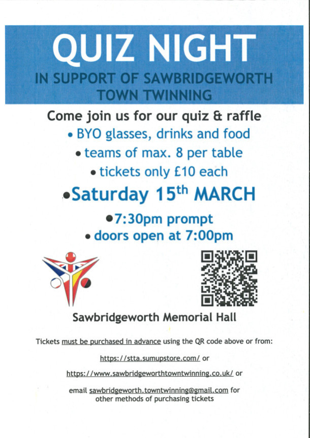 Quiz Night in Support of Sawbridgeworth Town Twinning