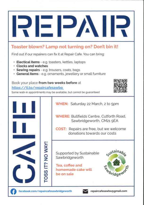 Sawbridgeworth Repair Cafe 22 March 2025